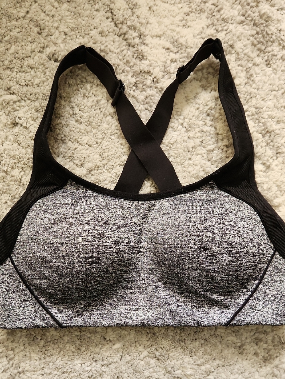 VSX Heathered Gray and Black Crossback Sports Bra